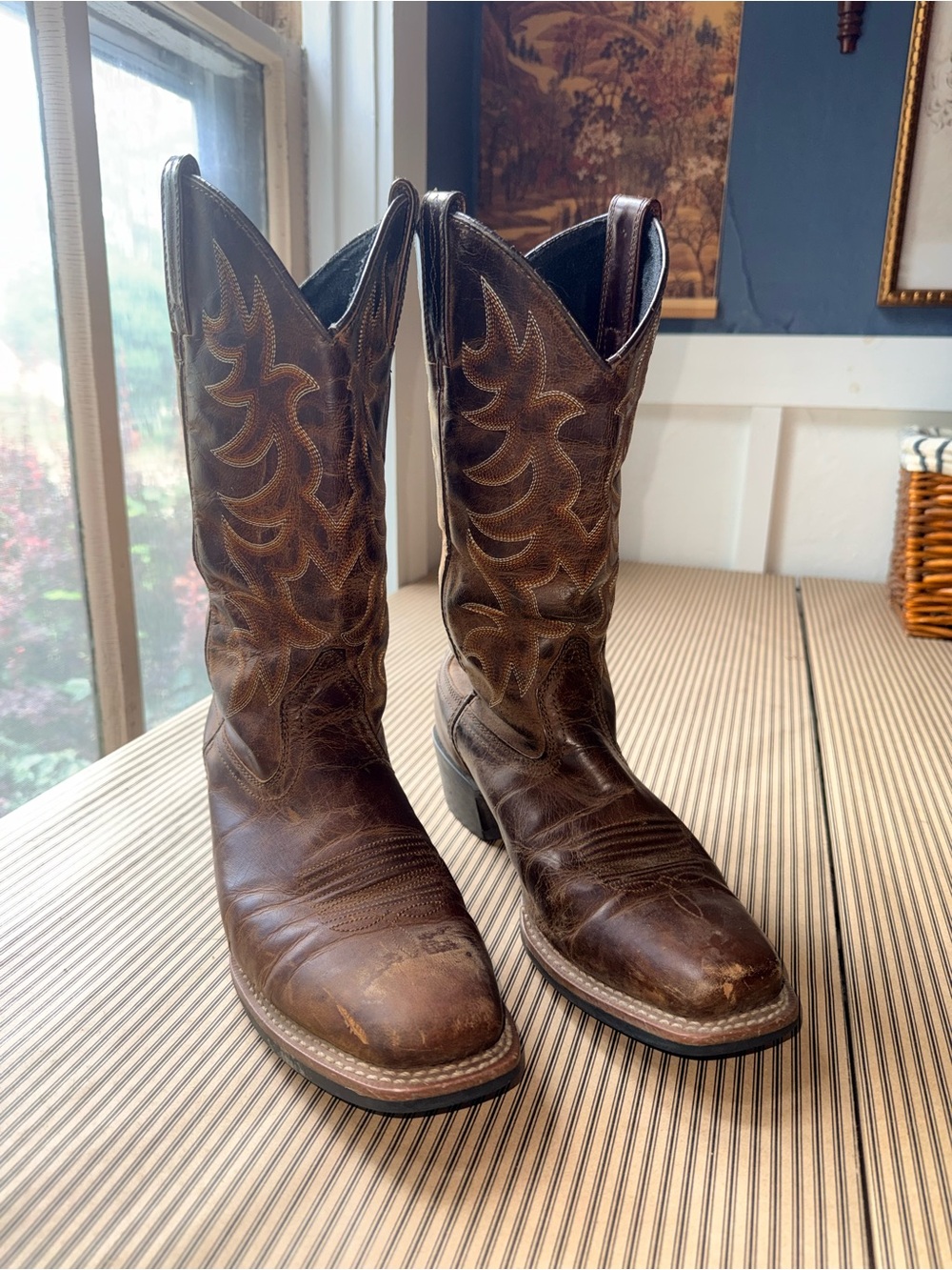 Laredo Brown Leather Western Cowboy Boots with Embroidered Shaft